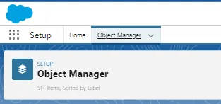 Salesforce Setup with the "Object Manager" tab selected.